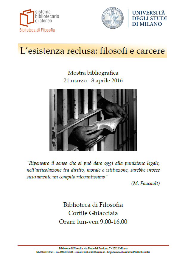 Locandina Mostra "L'esistenza reclusa: filosofi e carcere"